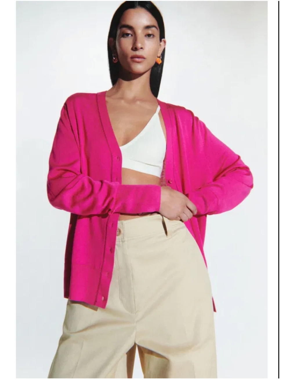 COS Fuchsia Pink V-Neck Button Cardigan